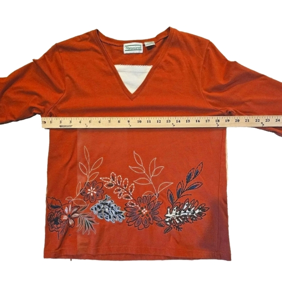 Shenanigans 3/4 Sleeve Embroidered Top Size Autumn Fall Rust Leaves Vintage 90s? - Picture 6 of 8